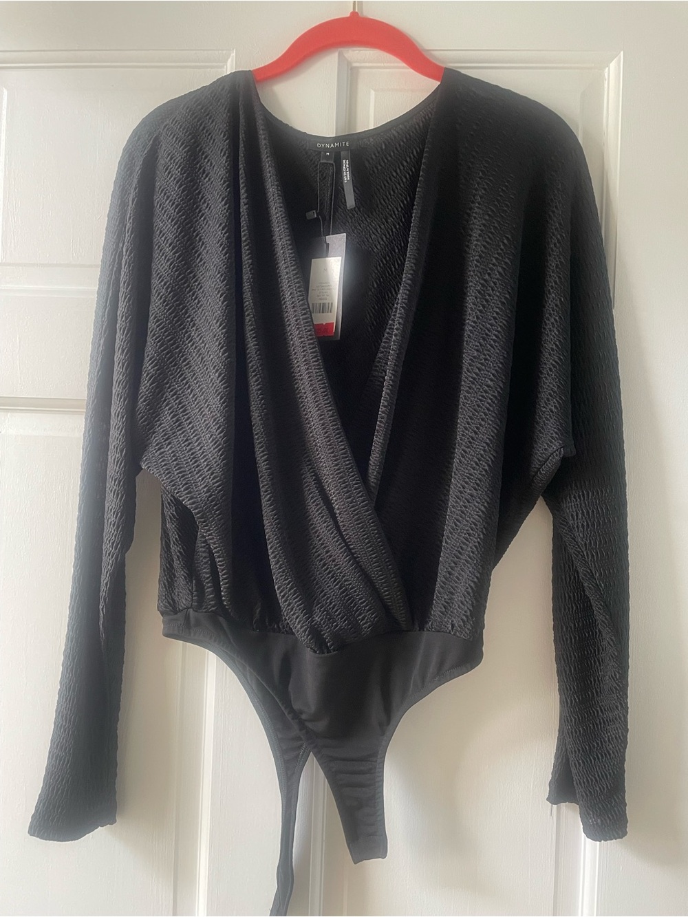 Dynamite Black Long-Sleeve Surplice Bodysuit